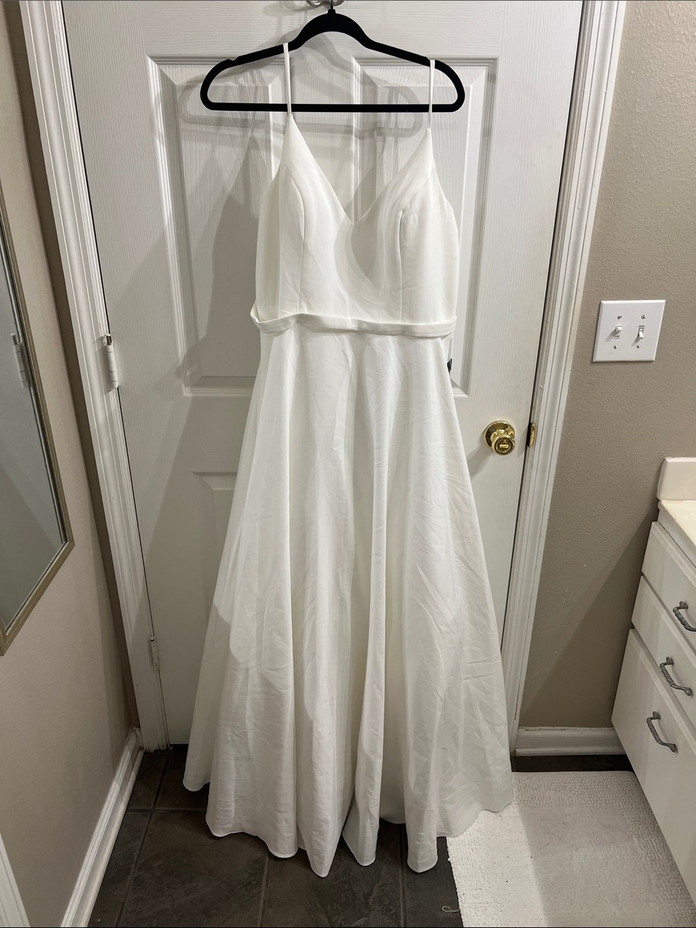 Mac Duggal Simple White Spaghetti-Strap Bridal Gown